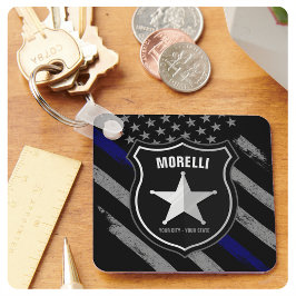 Personlig NAMN polischef sheriff Cop Flagga Nyckelring