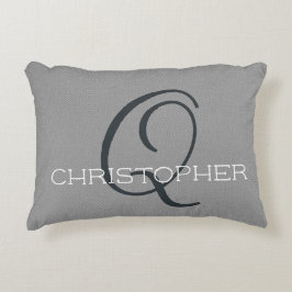 Personlig Namn Q Initial Black White Grått Prydnadskudde