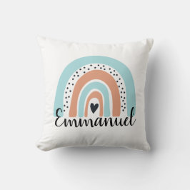 Personlig Namn Rainbow Heart Blue Peach Kudde