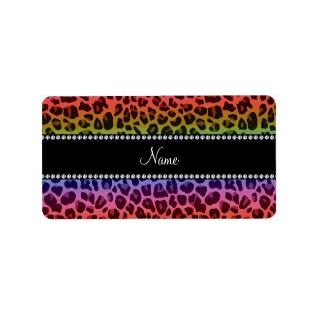 Personlig namn rainbow leopard mönster adressetikett (Framsidan)