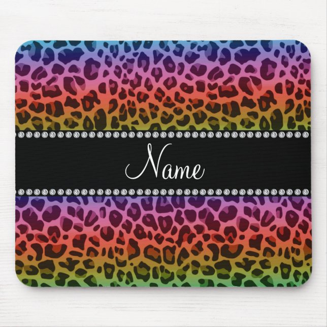Personlig namn rainbow leopard mönster musmatta (Framsidan)