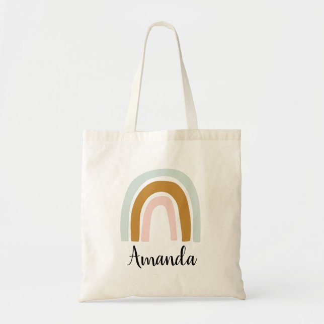 Personlig Namn Rainbow Tote Bag Tygkasse (Framsidan)