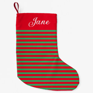 Personlig Namn Red and Grönt Stripe Liten Julstrumpa