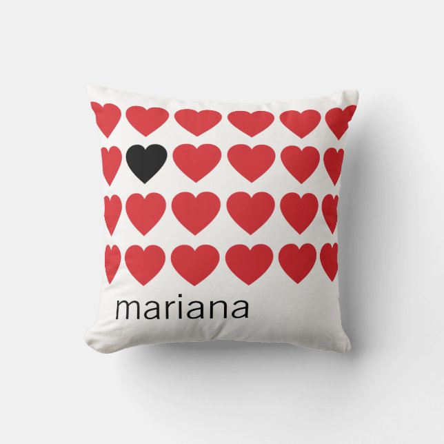 Personlig Namn Red Black Hearts Valentines day Kudde (Framsida)