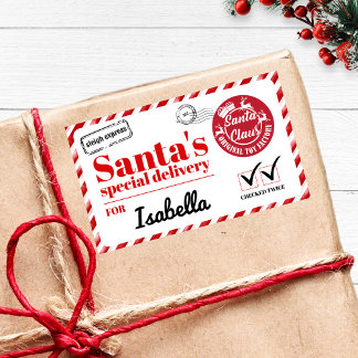 Personlig Namn Red Bold Santas Speciell Delivery Rektangulärt Klistermärke