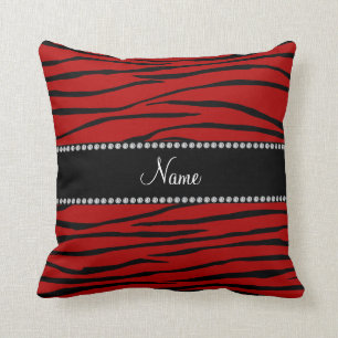 Personlig namn red zebra ränder kudde