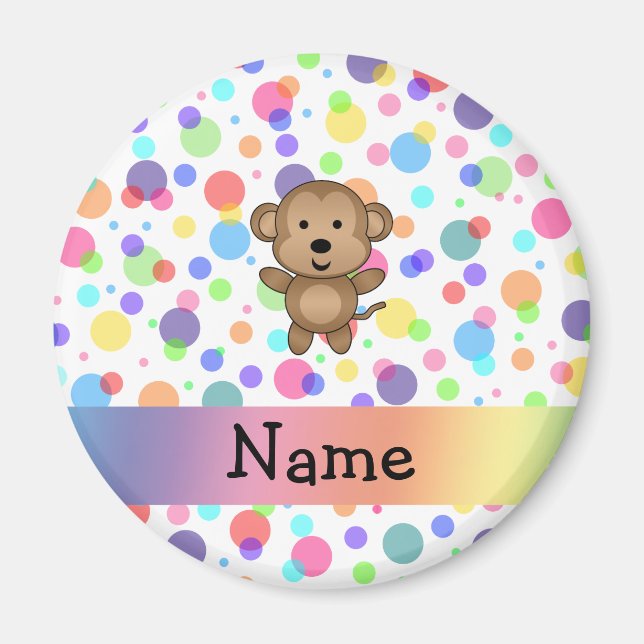 Personlig namn regnbåge för apa polka dots magnet (Framsidan)