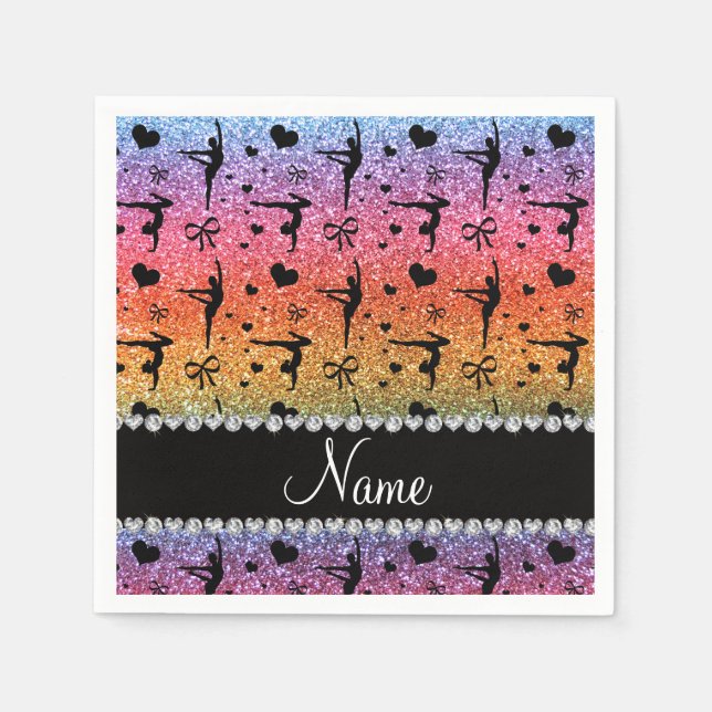 Personlig namn regnbåge glitter gymnastik pappersservett (Framsidan)