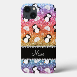 Personlig namn regnbåge glitter penguins igloos