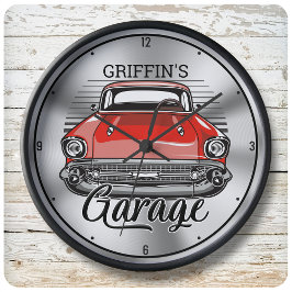 Personlig NAMN Retro Classic Car Cruiser Garage Stor Klocka