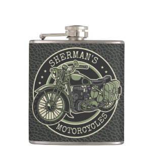 Personlig NAMN Retro Militär Motorcykel Biker Fickplunta
