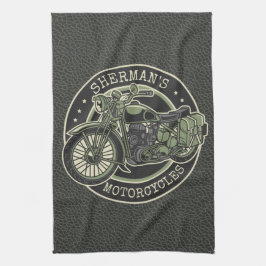Personlig NAMN Retro Militär Motorcykel Biker Kökshandduk