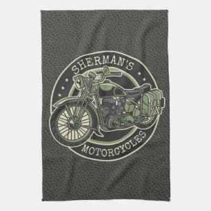 Personlig NAMN Retro Militär Motorcykel Biker Kökshandduk