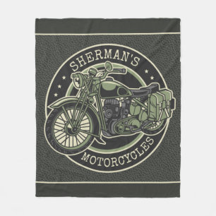 Personlig NAMN Retro militär motorcykelBiker Fleecefilt