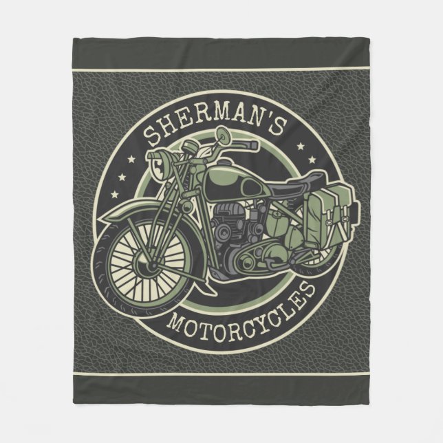 Personlig NAMN Retro militär motorcykelBiker Fleecefilt (Framsidan)