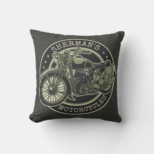 Personlig NAMN Retro militär motorcykelBiker Kudde