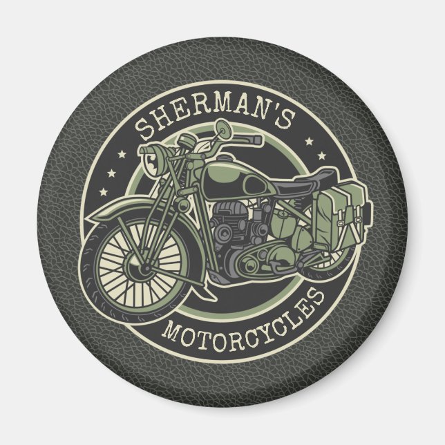 Personlig NAMN Retro militär motorcykelBiker Magnet (Framsidan)