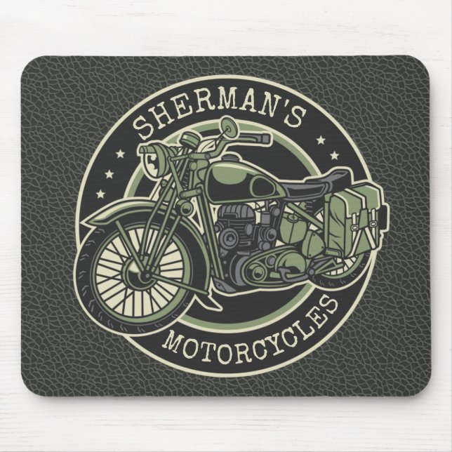 Personlig NAMN Retro militär motorcykelBiker Musmatta (Framsidan)