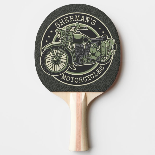 Personlig NAMN Retro militär motorcykelBiker Pingisracket (Framsidan)