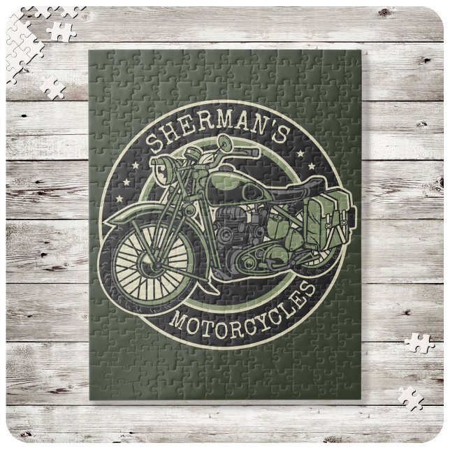 Personlig NAMN Retro militär motorcykelBiker Pussel (Skapare uppladdad)