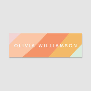 Personlig Namn Retro Rand Pastel Mint Peach Namnbricka