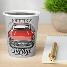 Personlig NAMN Retro Red Classic Car Garage