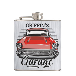 Personlig NAMN Retro Red Classic Car Garage Fickplunta