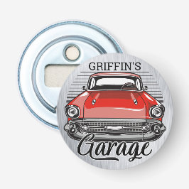 Personlig NAMN Retro Red Classic Car Garage Flasköppnare