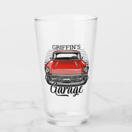 Personlig NAMN Retro Red Classic Car Garage Glaskopp