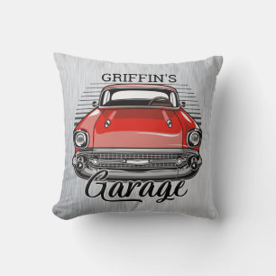 Personlig NAMN Retro Red Classic Car Garage Kudde