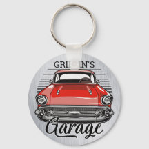 Personlig NAMN Retro Red Classic Car Garage