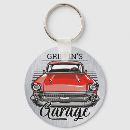 Personlig NAMN Retro Red Classic Car Garage Nyckelring