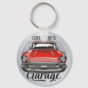 Personlig NAMN Retro Red Classic Car Garage Nyckelring
