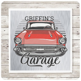 Personlig NAMN Retro Red Classic Car Garage Pappersservett