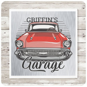 Personlig NAMN Retro Red Classic Car Garage Pappersservett