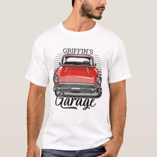Personlig NAMN Retro Red Classic Car Garage T Shirt