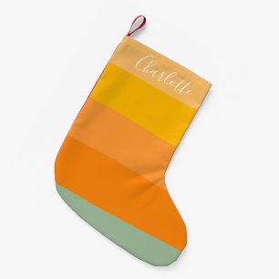 Personlig Namn Retro Warm Sunset Gult Grönt Liten Julstrumpa