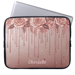 Personlig Namn Ro Guld Drickning Glitter Laptop Fodral