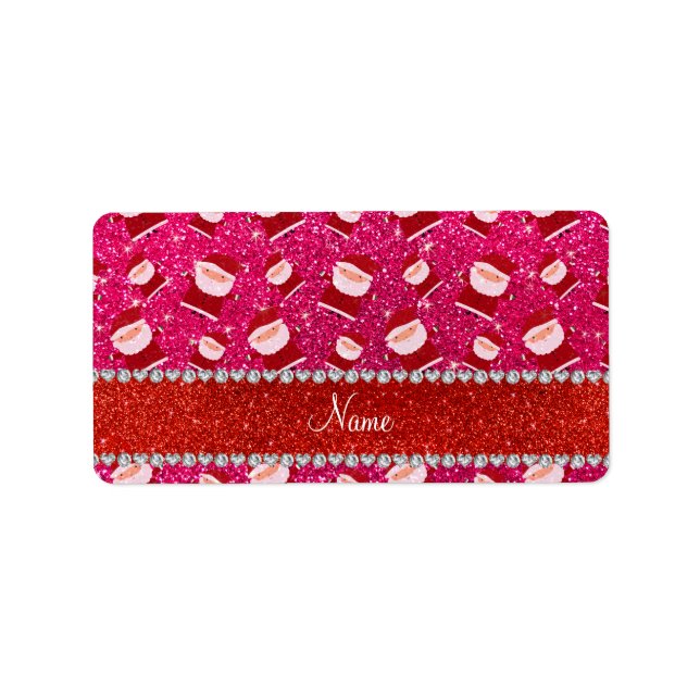 Personlig namn ro rosa glitter santas adressetikett (Framsidan)