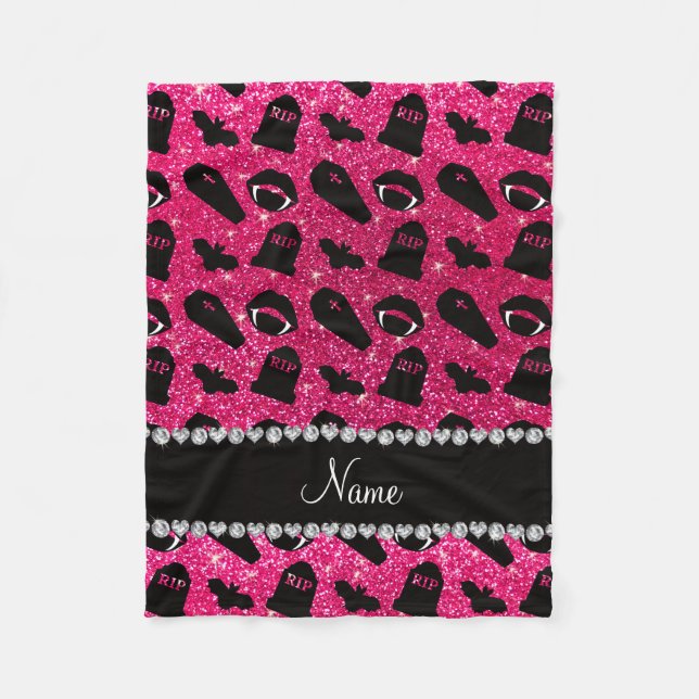 Personlig namn ro rosa glitter vampyr fleecefilt (Framsidan)
