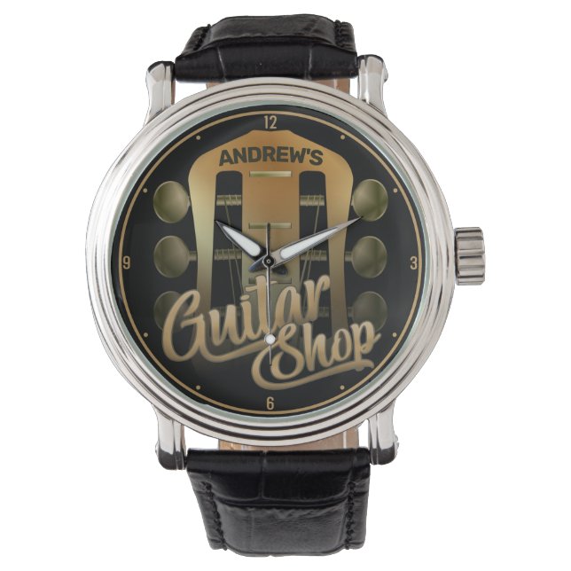 Personlig NAMN Rock musik Guitar Shop Musician Armbandsur (Framsida)