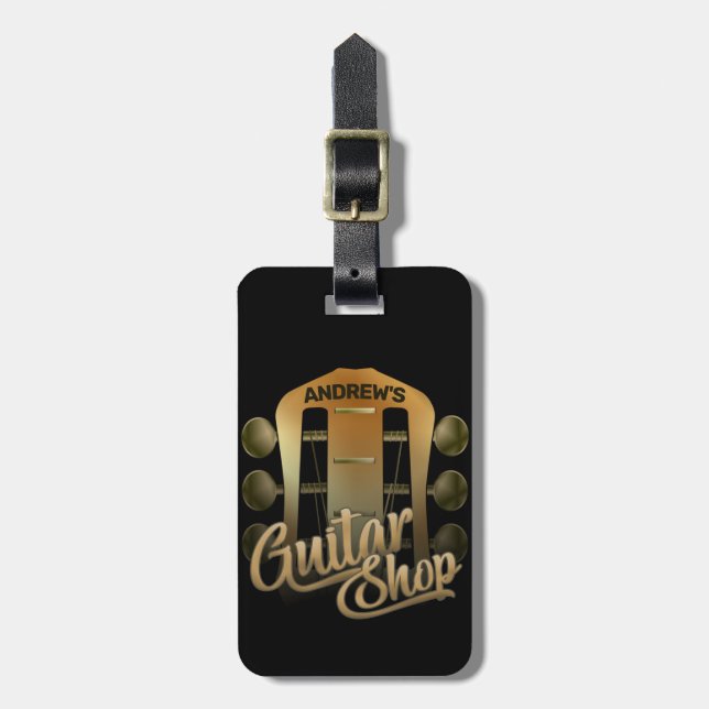 Personlig NAMN Rock musik Guitar Shop Musician Bagagebricka (Vertikal Framsida)