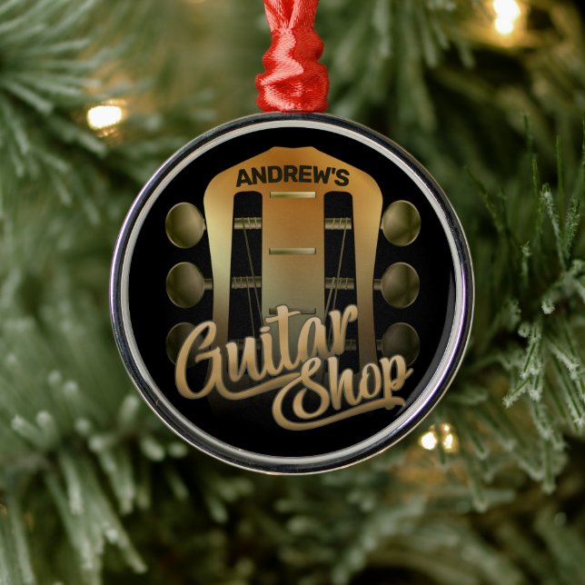 Personlig NAMN Rock musik Guitar Shop Musician Julgransprydnad Metall (Träd)