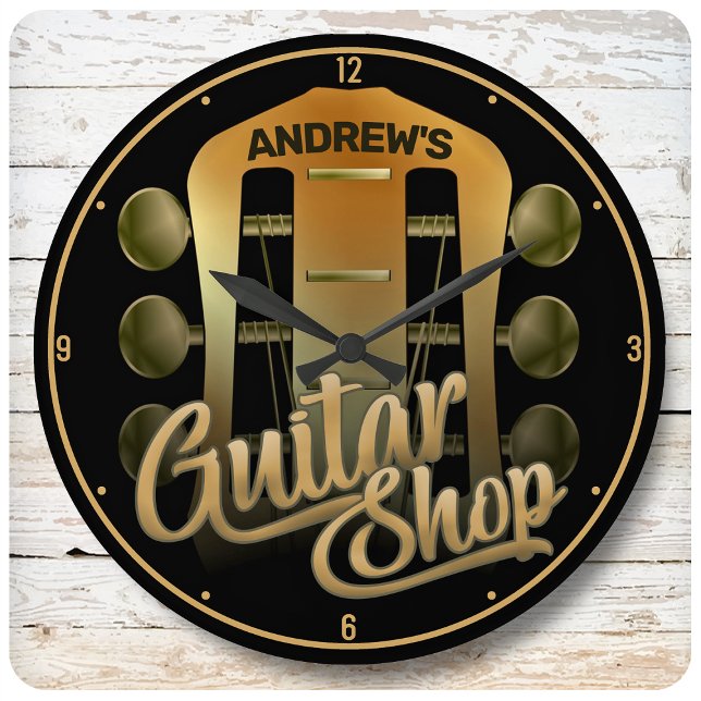 Personlig NAMN Rock musik Guitar Shop Musician Stor Klocka (Skapare uppladdad)