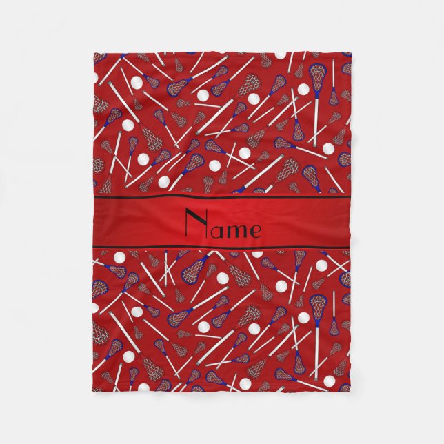 Personlig namn röd lacrosse mönster fleecefilt (Framsidan)