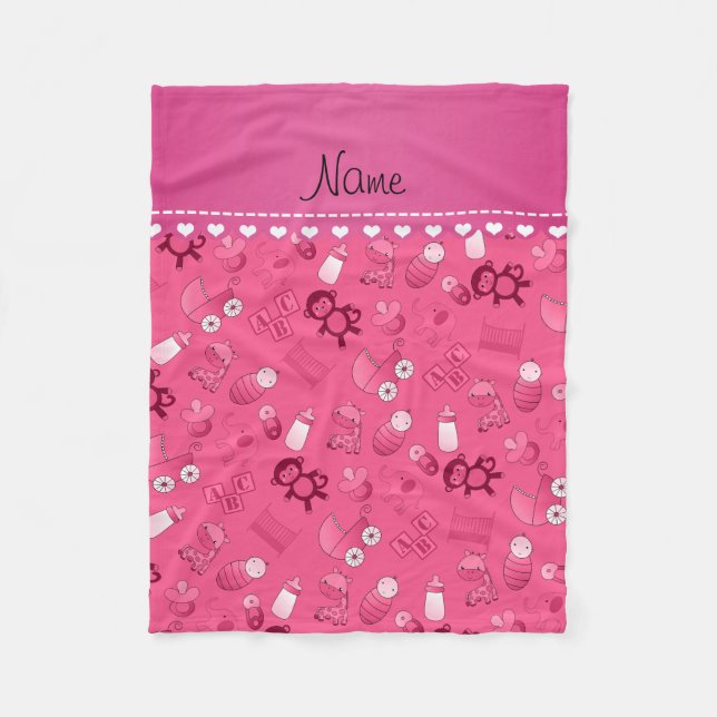 Personlig namn rosa baby djur fleecefilt (Framsidan)