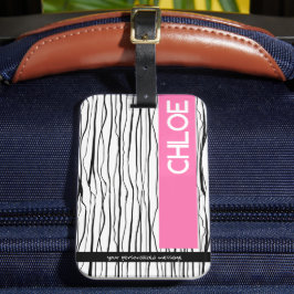 Personlig Namn Rosa & Black Modern Luggage Tag Bagagebricka