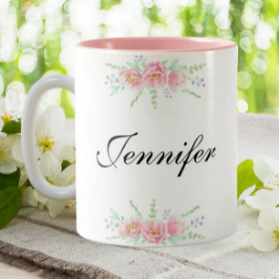 Personlig Namn Rosa Blommigt Anpassningsbar kaffe Två-Tonad Mugg