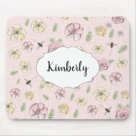 Personlig Namn Rosa Blommigt Musmatta