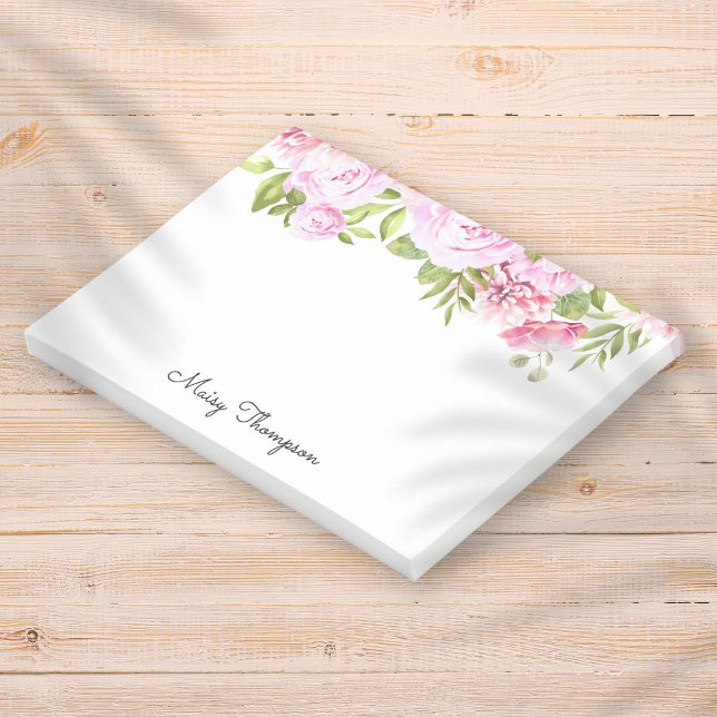 Personlig Namn Rosa Blommigt-skript Post-it Block (Personalized Name Pink Floral Script Post-it Note)